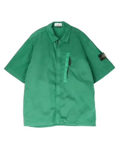 STONE ISLAND - Chemise à manches courtes confortable avec fermeture éclair Vert malachite - Lothaire