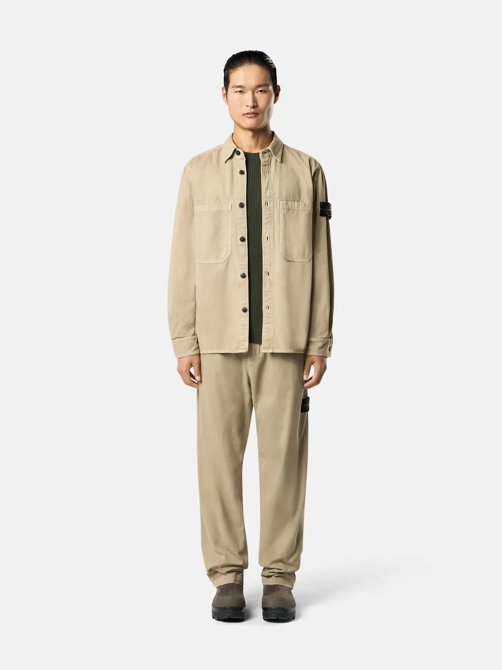 STONE ISLAND - Chemises - 1200025 ORGANIC PANAMA COTTON 'OLD' EFFECT beige - Lothaire