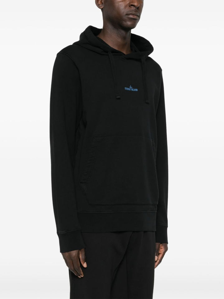 STONE ISLAND - Hoodie en coton à logo imprimé noir - Lothaire
