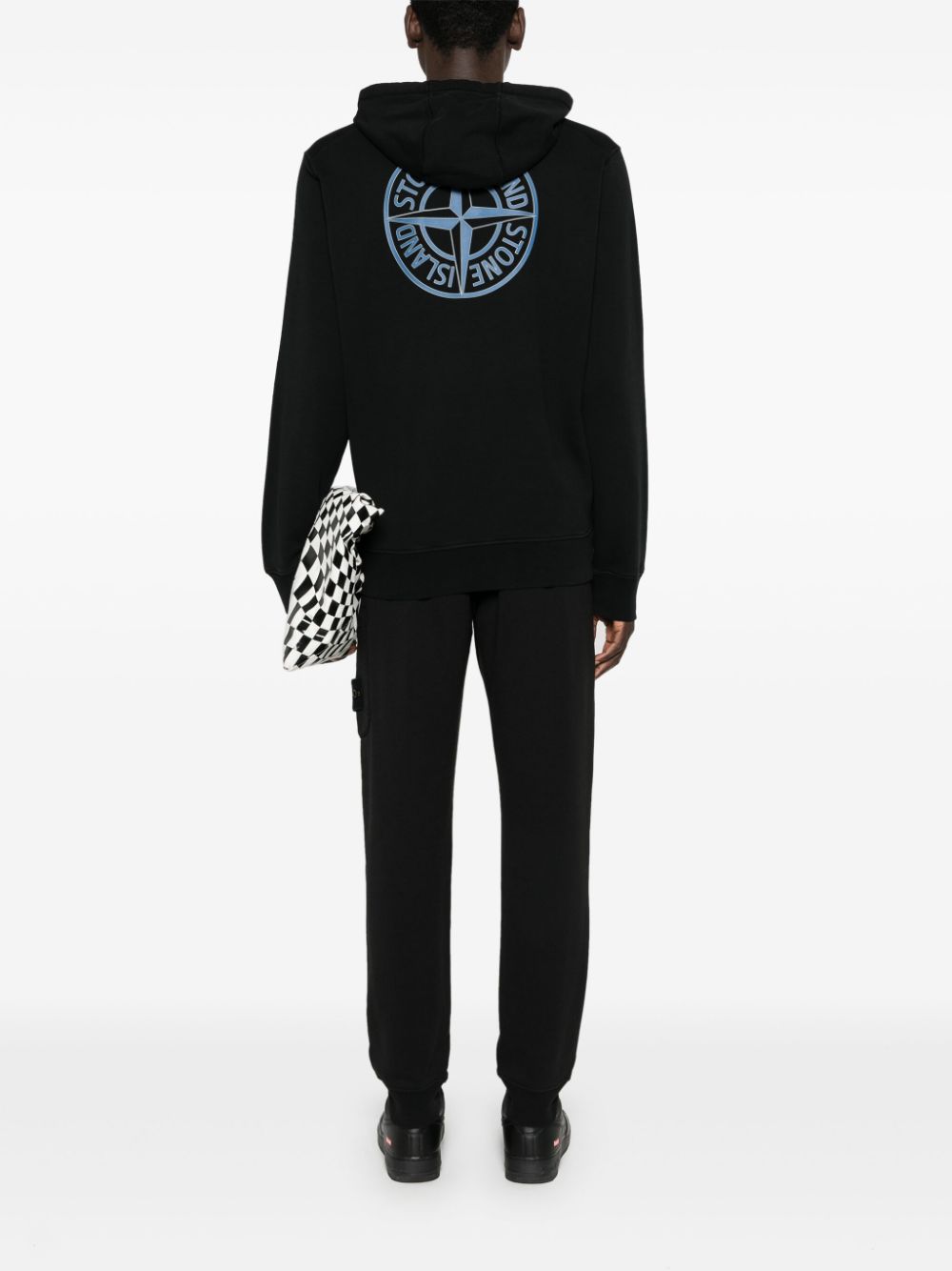 STONE ISLAND - Hoodie en coton à logo imprimé noir - Lothaire