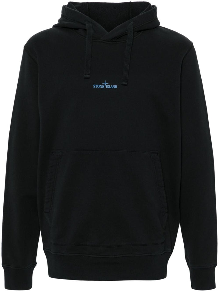 STONE ISLAND - Hoodie en coton à logo imprimé noir - Lothaire