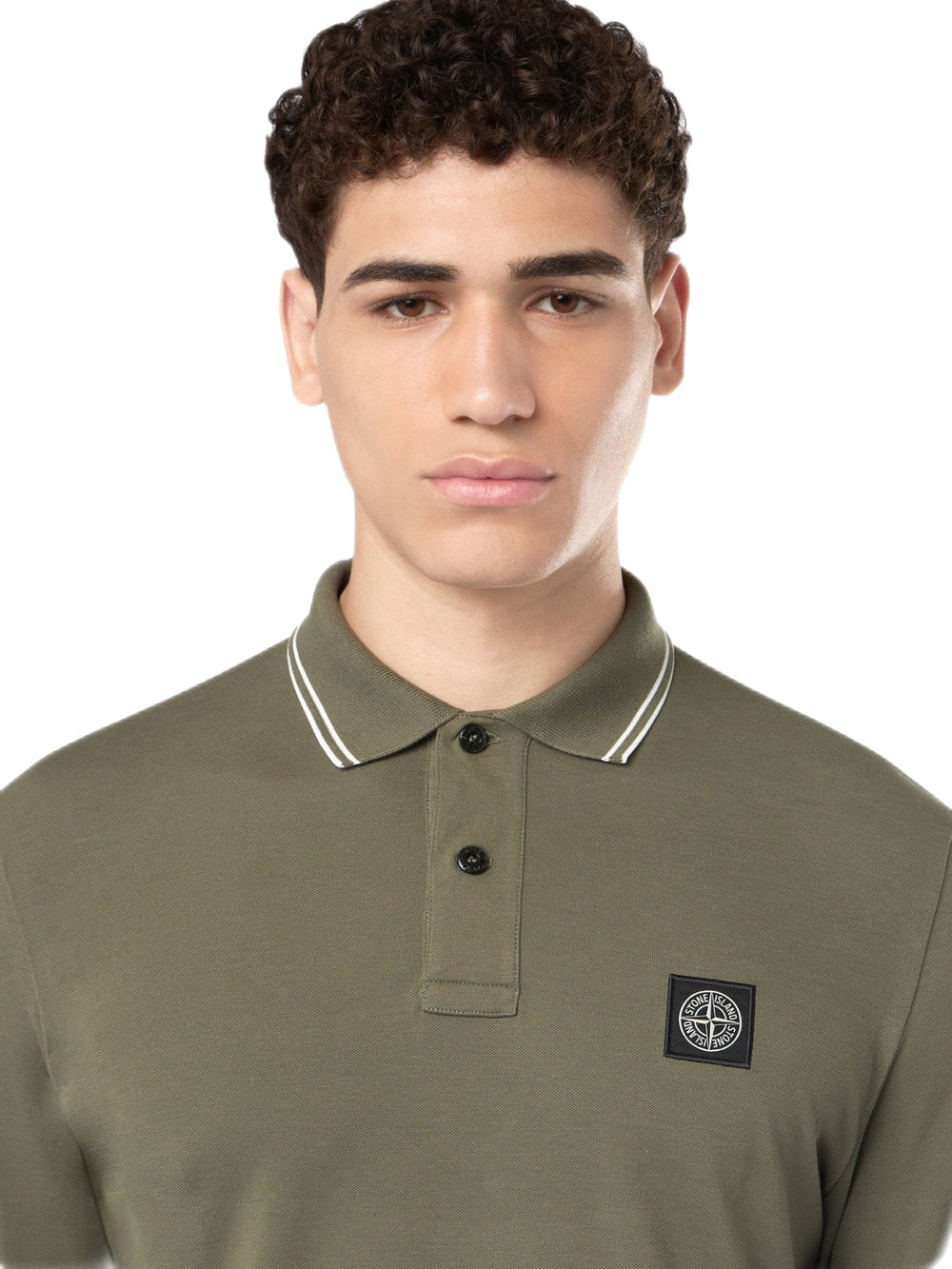 STONE ISLAND - Polo en piqué à design ondulé vert olive - Lothaire