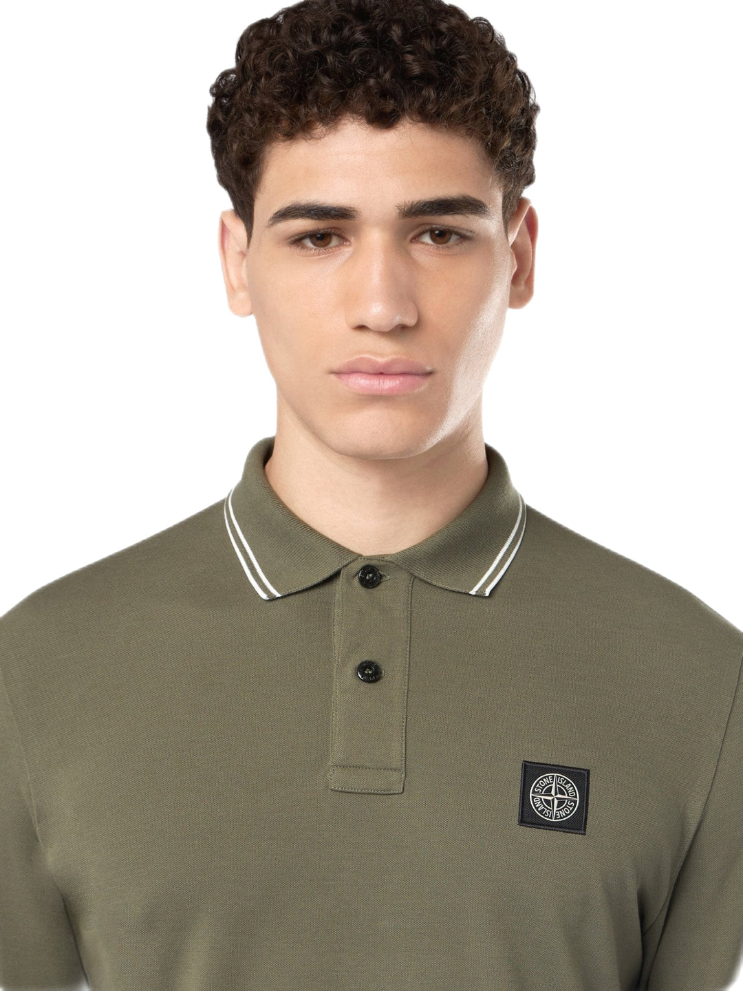 STONE ISLAND - Polo en piqué à design ondulé vert olive - Lothaire