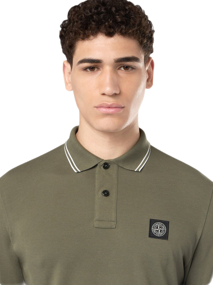STONE ISLAND - Polo en piqué à design ondulé vert olive - Lothaire
