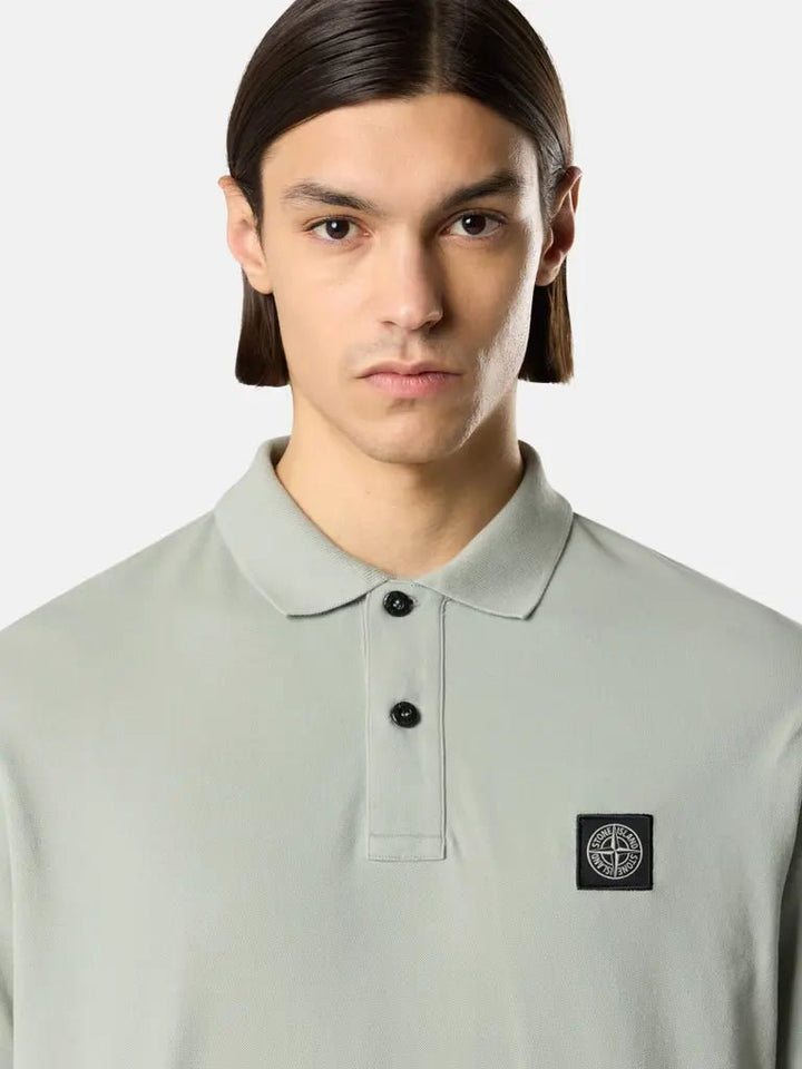 STONE ISLAND - Polo en piqué de coton biologique extensible Vert sauge - Lothaire