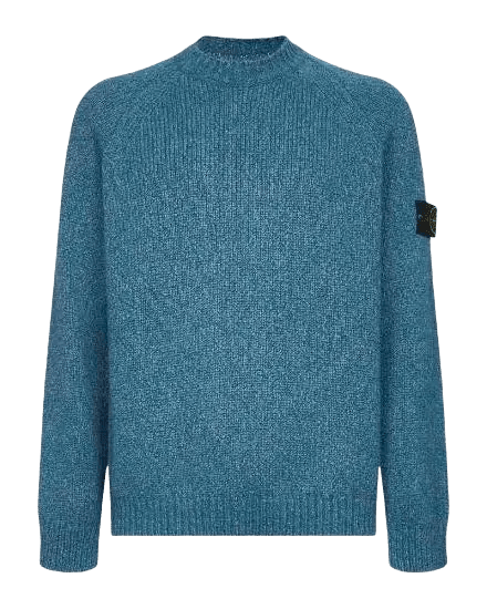 STONE ISLAND - Pull col rond en laine moulinée mélangée Bleu - Lothaire