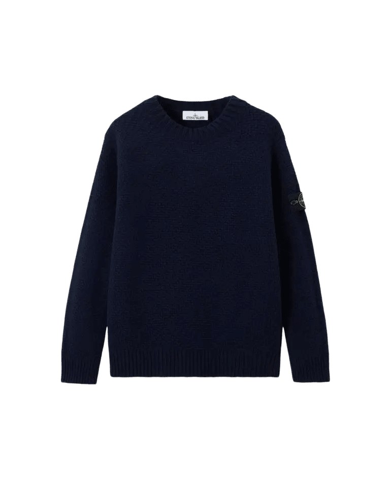 STONE ISLAND - Pull en Laine d'Agneau à Maille Texturée Bleu Marine - Lothaire
