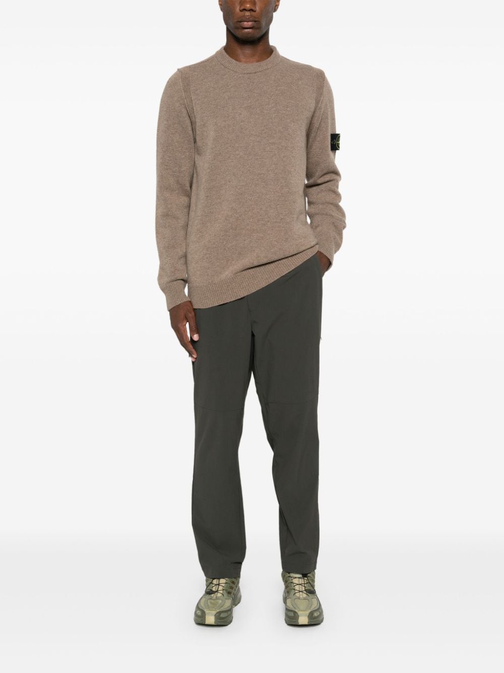 STONE ISLAND - Pull en maille fine à patch logo marron clair - Lothaire