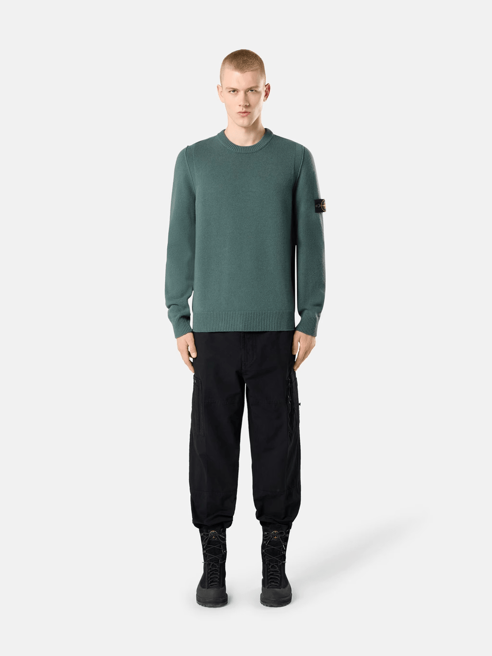 STONE ISLAND - Pull ras-du-cou en laine d’agneau Vert océan - Lothaire