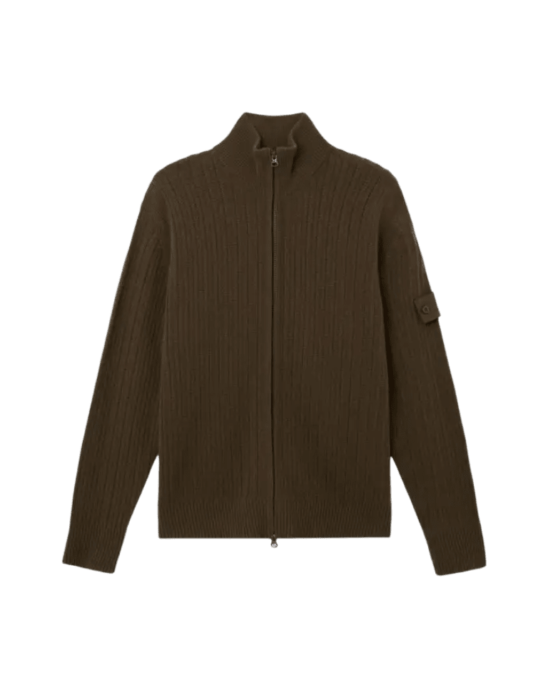 STONE ISLAND - Pull zippé Wool Cashmere S.I. Ghost Vert militaire - Lothaire