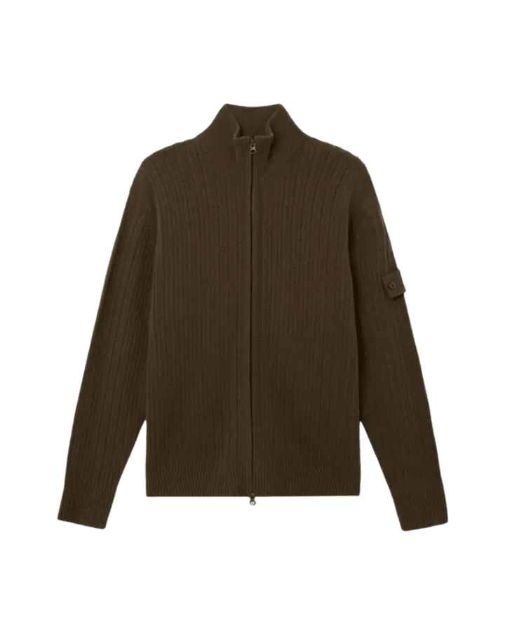 STONE ISLAND - Pull zippé Wool Cashmere S.I. Ghost Vert militaire - Lothaire