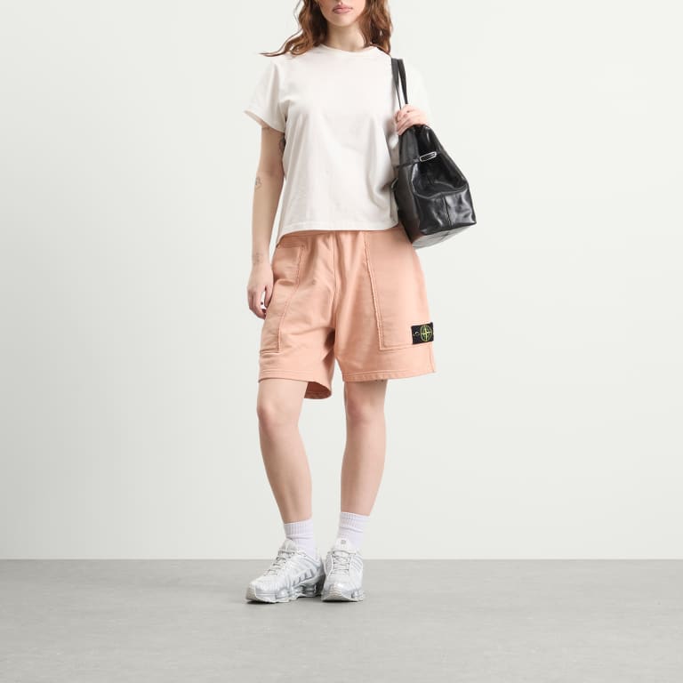 STONE ISLAND - short en molleton de coton à logo Rose plâtre - Lothaire