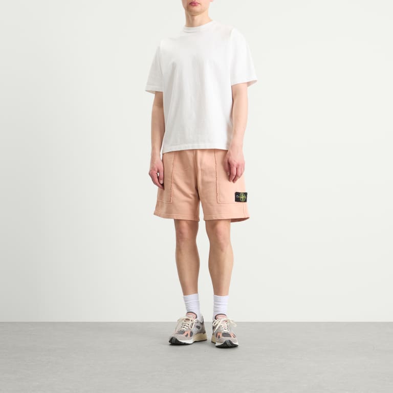 STONE ISLAND - short en molleton de coton à logo Rose plâtre - Lothaire