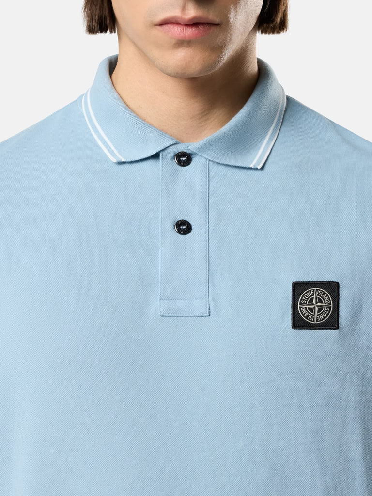 STONE ISLAND - STONE ISLAND - Polo Slim en Piqué de Coton Stretch Bleu Poudré - Lothaire