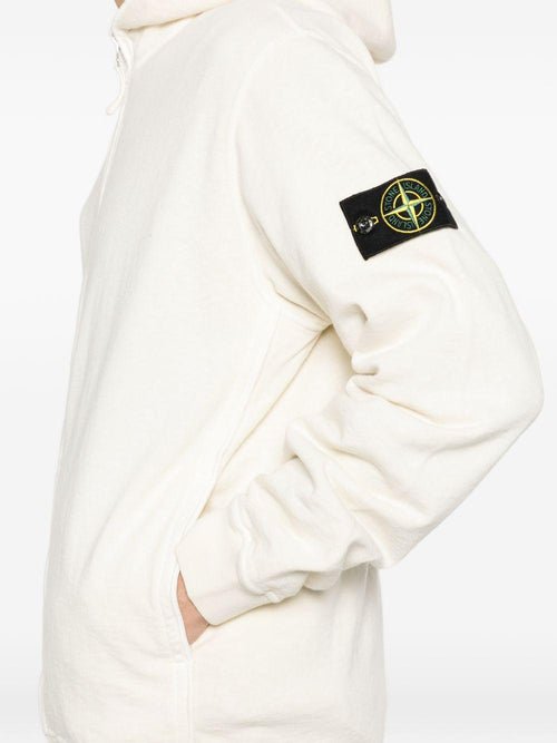 STONE ISLAND - Sweat à capuche zippé avec logo en coton Ivoire - Lothaire