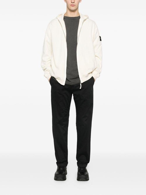 STONE ISLAND - Sweat à capuche zippé avec logo en coton Ivoire - Lothaire