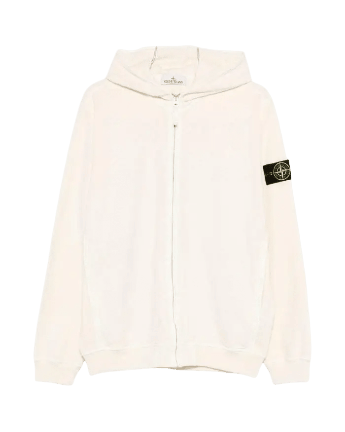 STONE ISLAND - Sweat à capuche zippé avec logo en coton Ivoire - Lothaire