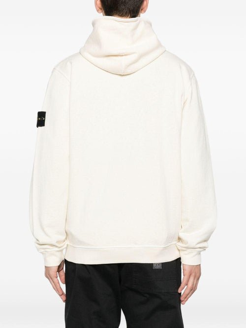 STONE ISLAND - Sweat à capuche zippé avec logo en coton Ivoire - Lothaire