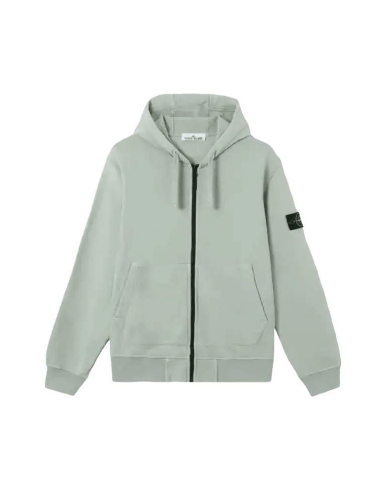 STONE ISLAND - Sweat à Capuche Zippé en Coton Bio Vert Océan - Lothaire