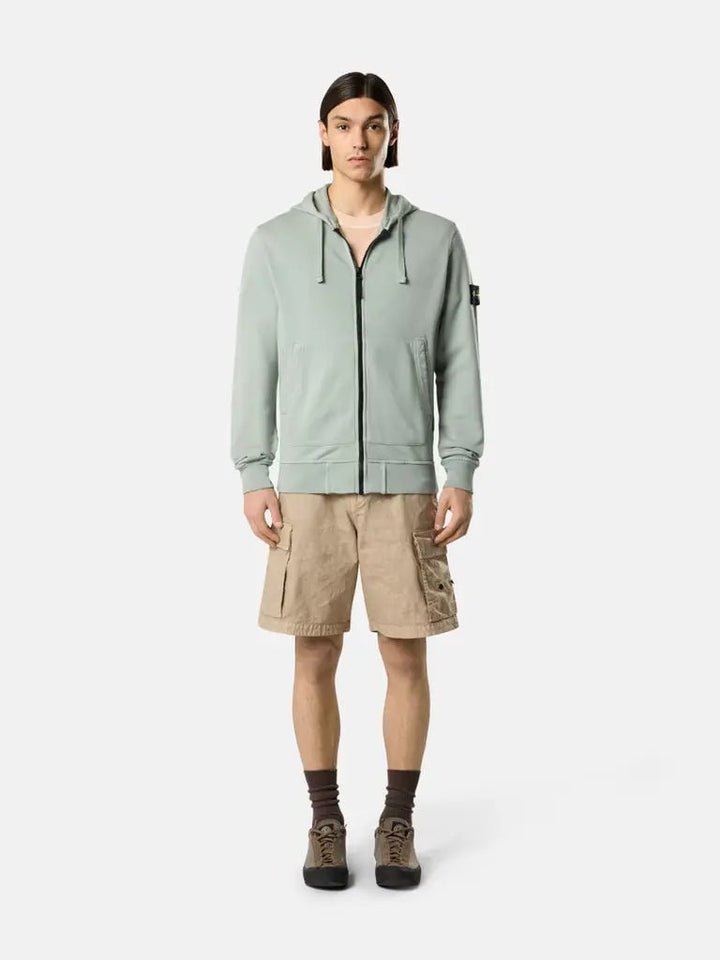 STONE ISLAND - Sweat à Capuche Zippé en Coton Bio Vert Océan - Lothaire