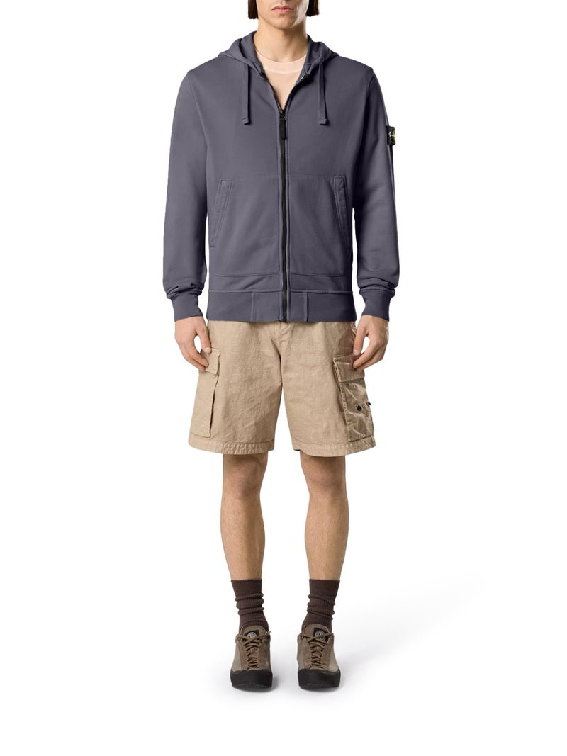 STONE ISLAND - Sweat à Capuche Zippé en Coton Biologique Bleu Gris - Lothaire