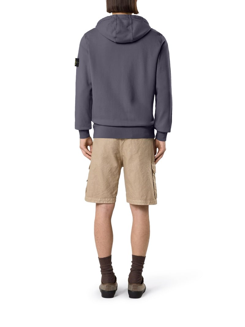 STONE ISLAND - Sweat à Capuche Zippé en Coton Biologique Bleu Gris - Lothaire