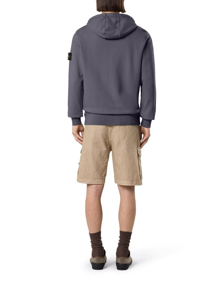 STONE ISLAND - Sweat à Capuche Zippé en Coton Biologique Bleu Gris - Lothaire