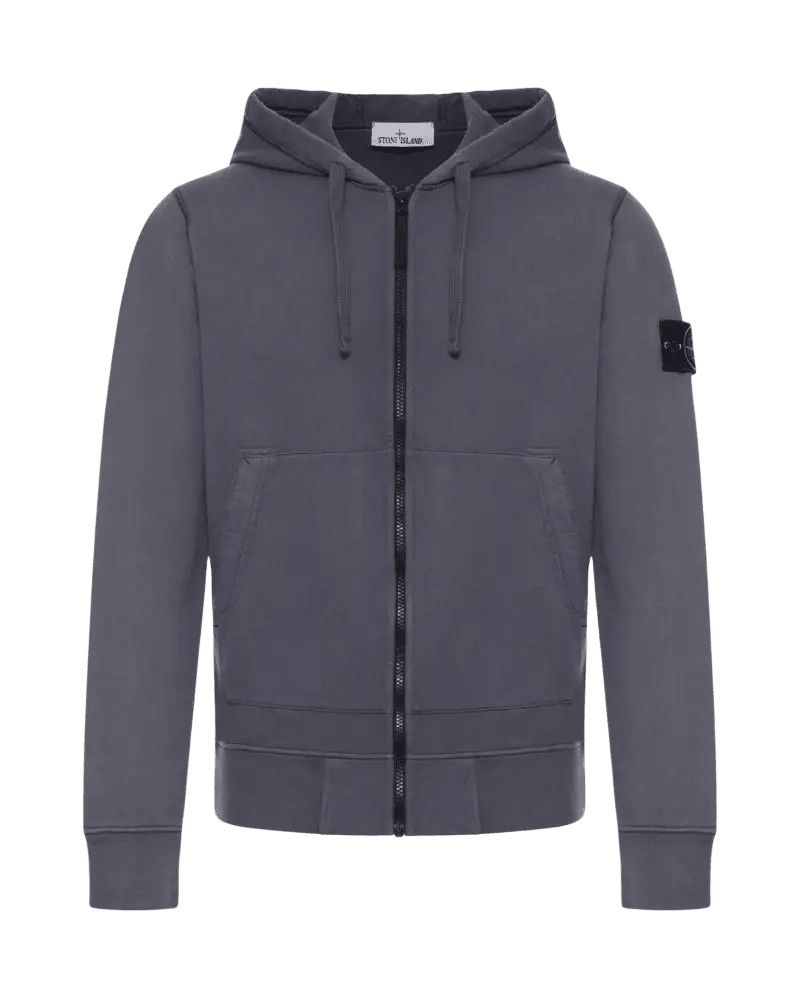 STONE ISLAND - Sweat à Capuche Zippé en Coton Biologique Bleu Gris - Lothaire