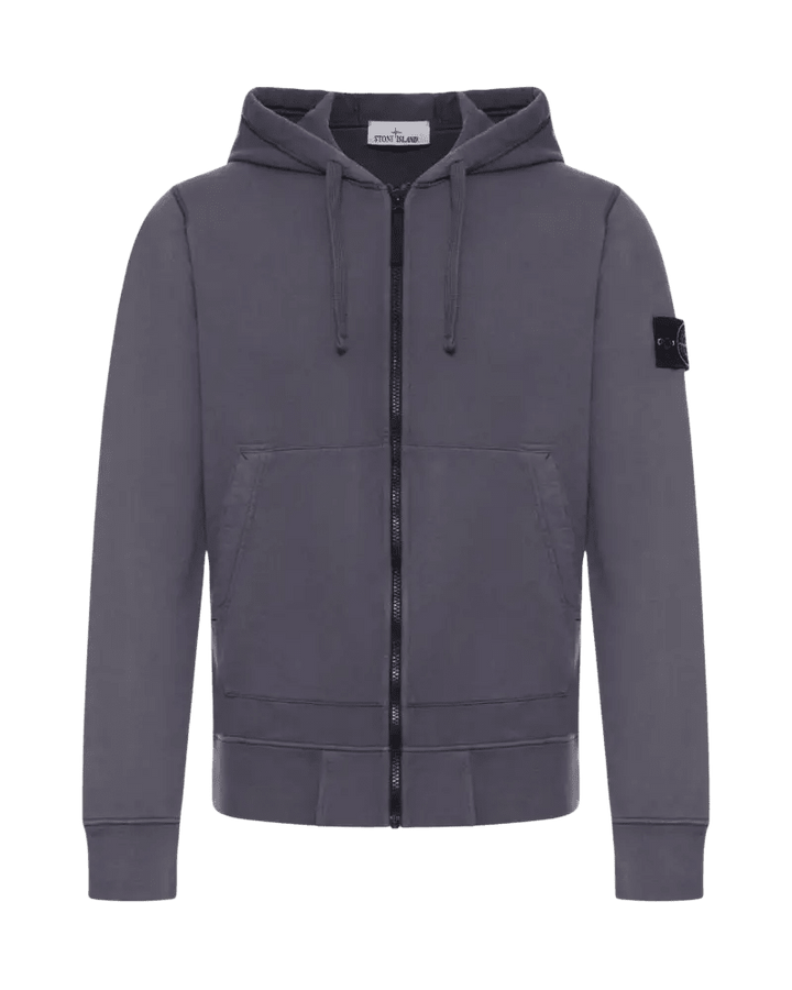 STONE ISLAND - Sweat à Capuche Zippé en Coton Biologique Bleu Gris - Lothaire
