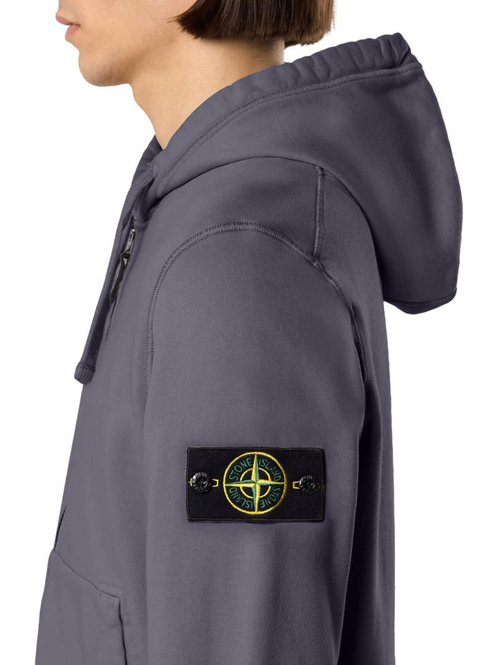 STONE ISLAND - Sweat à Capuche Zippé en Coton Biologique Bleu Gris - Lothaire