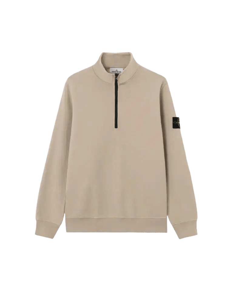 STONE ISLAND – Sweat demi-zip en coton biologique Beige sable - Lothaire
