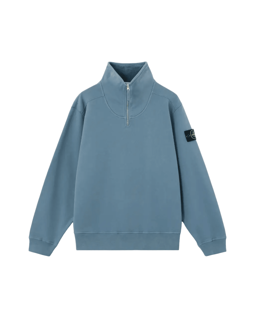 STONE ISLAND - Sweat-shirt col montant zippé en coton Bleu acier - Lothaire