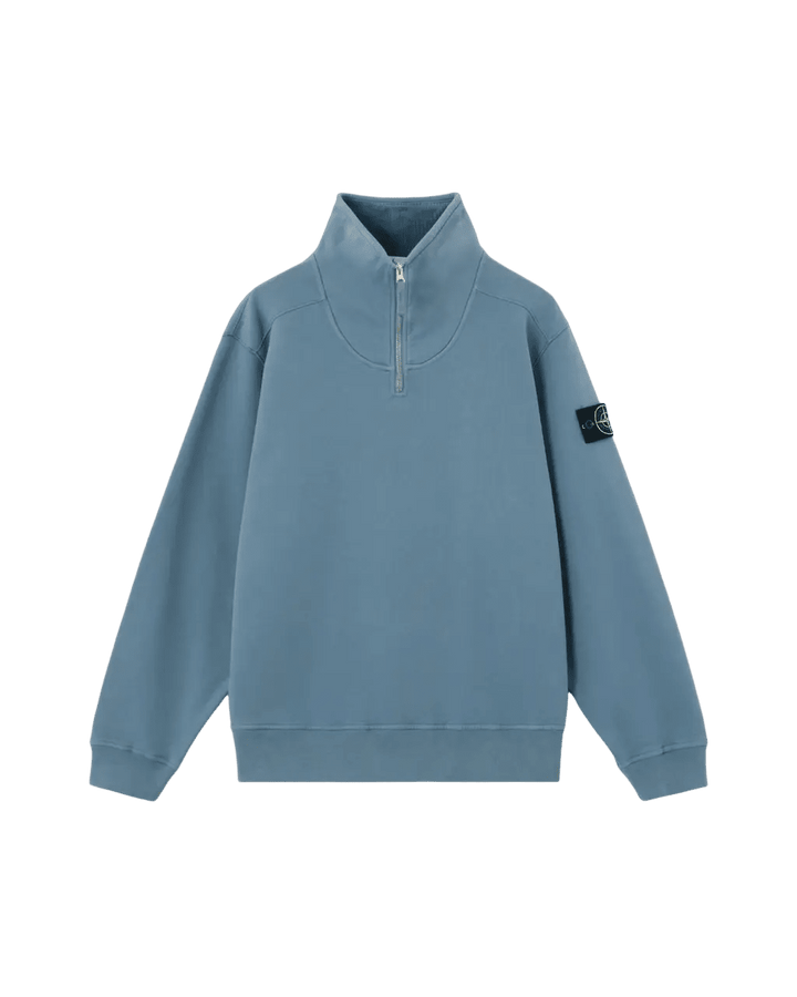 STONE ISLAND - Sweat-shirt col montant zippé en coton Bleu acier - Lothaire