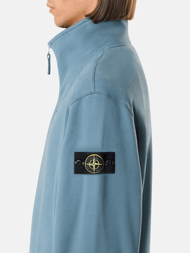 STONE ISLAND - Sweat-shirt col montant zippé en coton Bleu acier - Lothaire