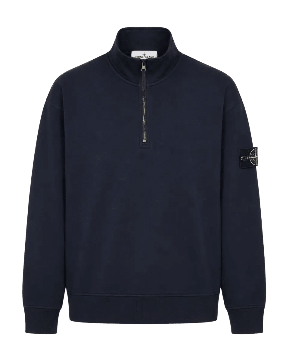 STONE ISLAND - Sweat-shirt demi-zippé en coton biologique brossé Bleu marine - Lothaire