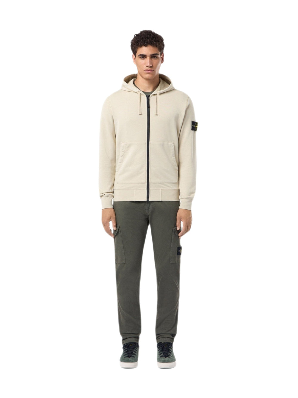 STONE ISLAND - Sweat zippée à capuche beige - Lothaire