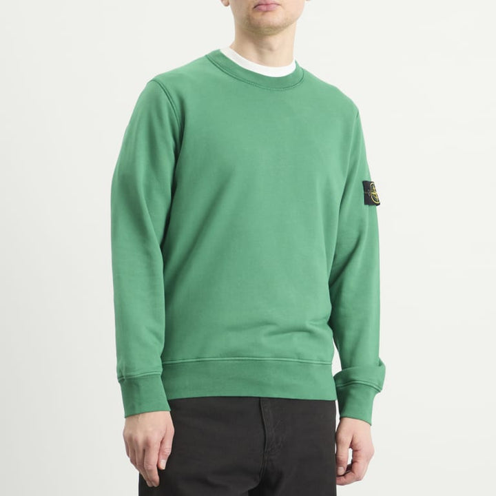 STONE ISLAND - Sweatshirt à Col Rond en Molleton de Coton Bio Vert malachite - Lothaire