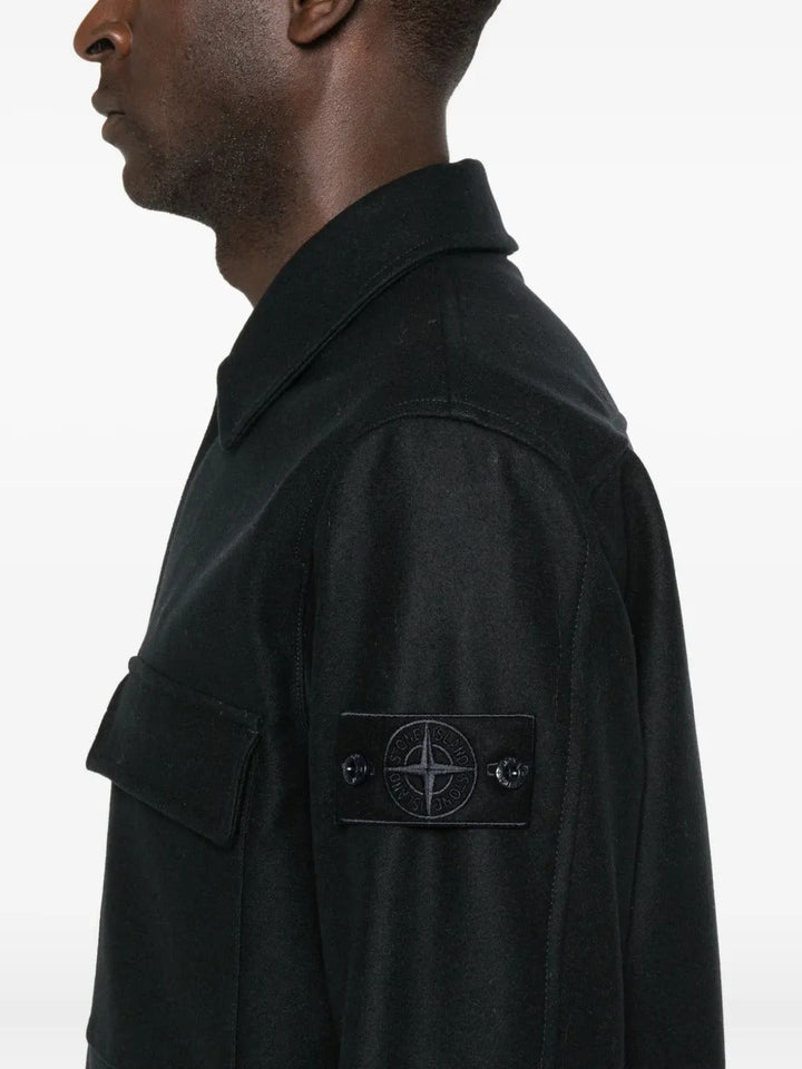 STONE ISLAND - T-shirt en Laine à Poche Poitrine Bleu Foncé - Lothaire