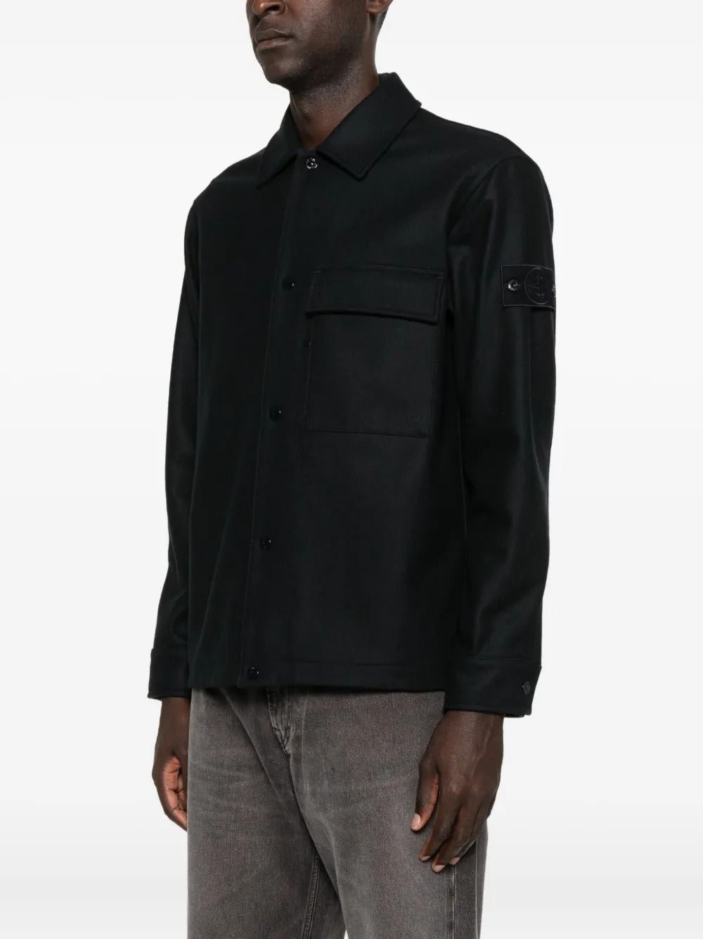 STONE ISLAND - T-shirt en Laine à Poche Poitrine Bleu Foncé - Lothaire