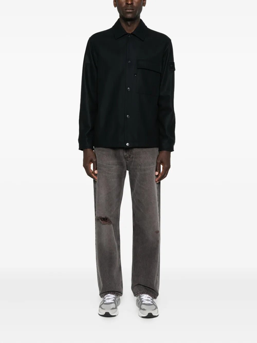 STONE ISLAND - T-shirt en Laine à Poche Poitrine Bleu Foncé - Lothaire