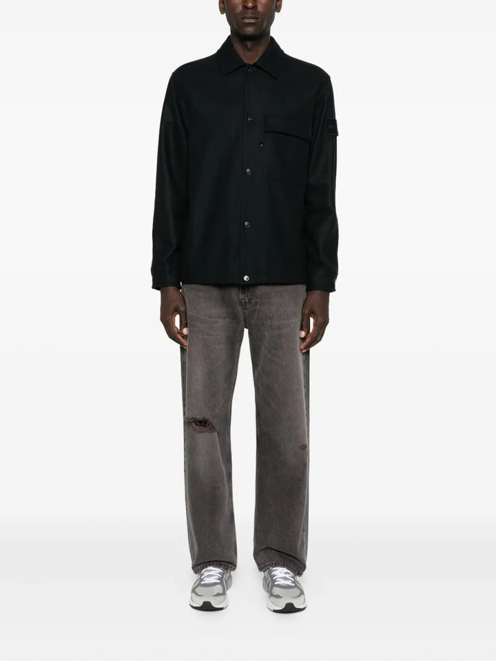 STONE ISLAND - T-shirt en Laine à Poche Poitrine Bleu Foncé - Lothaire