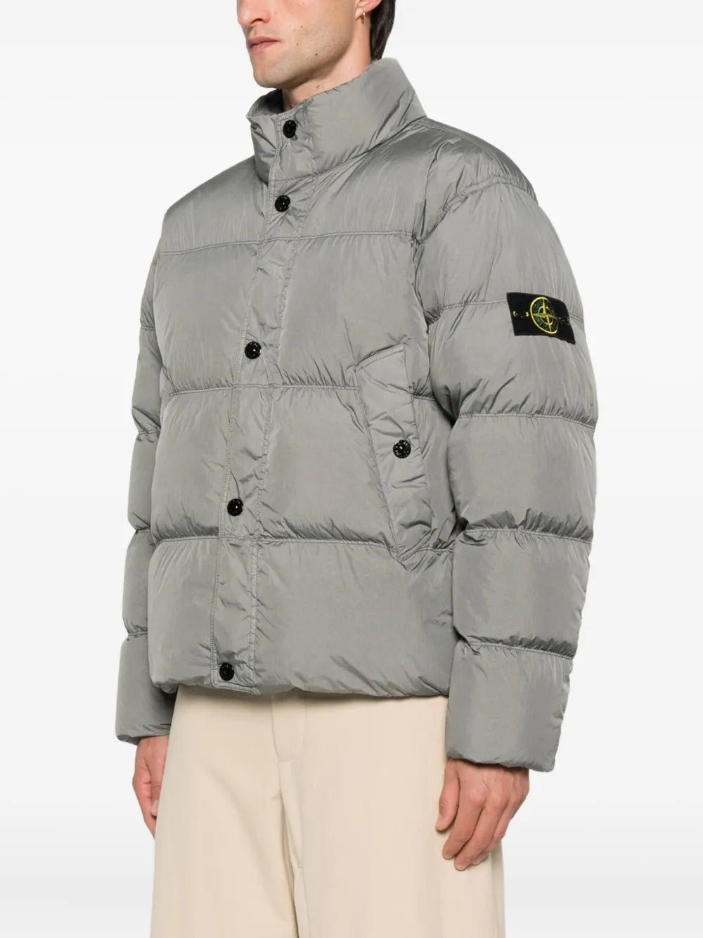 STONE ISLAND - Veste Matelassée à Col Montant Gris - Lothaire