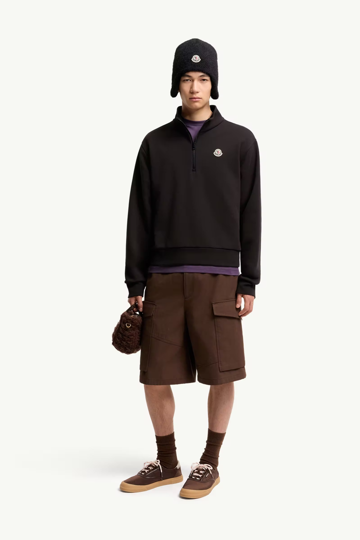 MONCLER - Sweat zippé en coton avec logo Noir