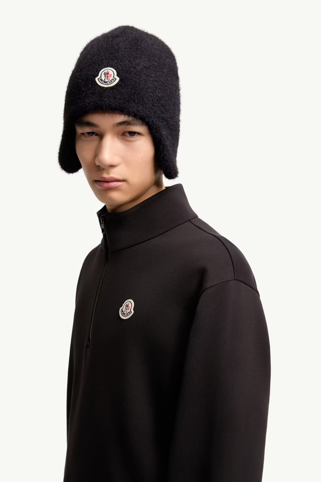 MONCLER - Sweat zippé en coton avec logo Noir