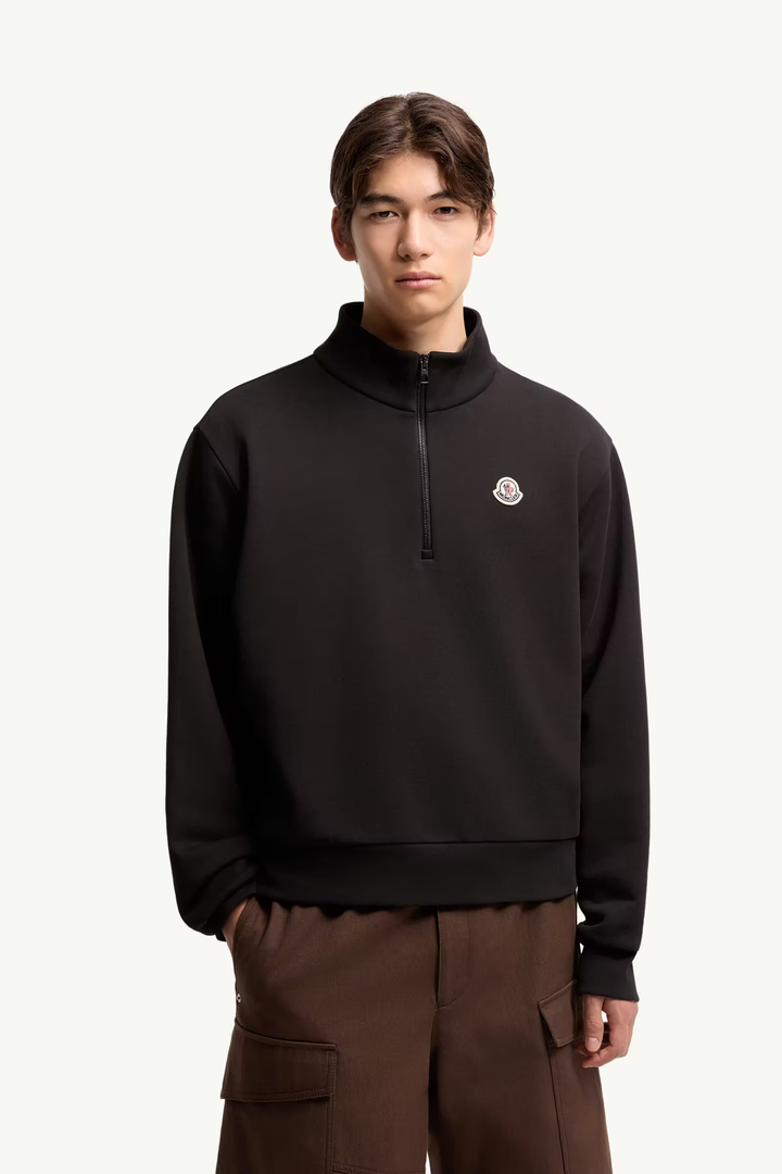 MONCLER - Sweat zippé en coton avec logo Noir