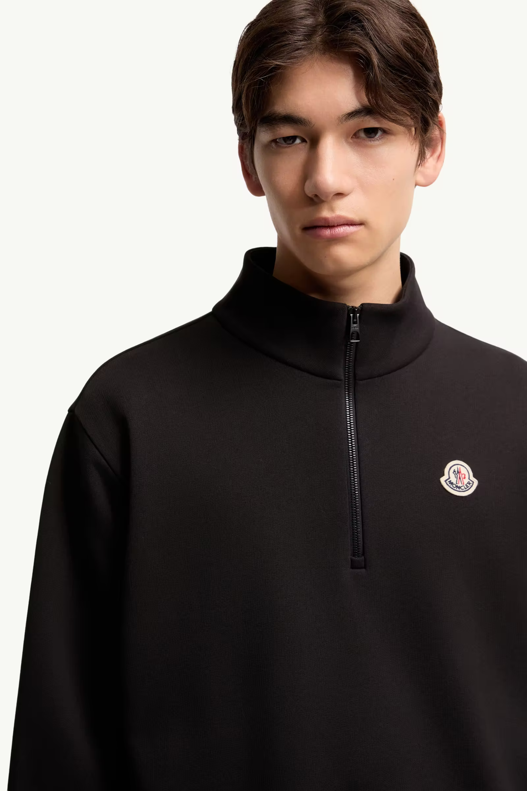 MONCLER - Sweat zippé en coton avec logo Noir