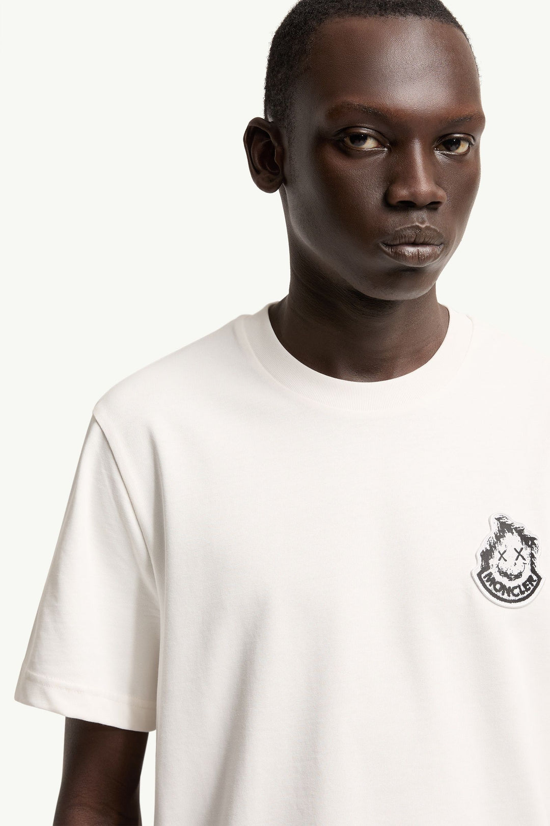MONCLER – T-shirt en coton à logo Blanc naturel