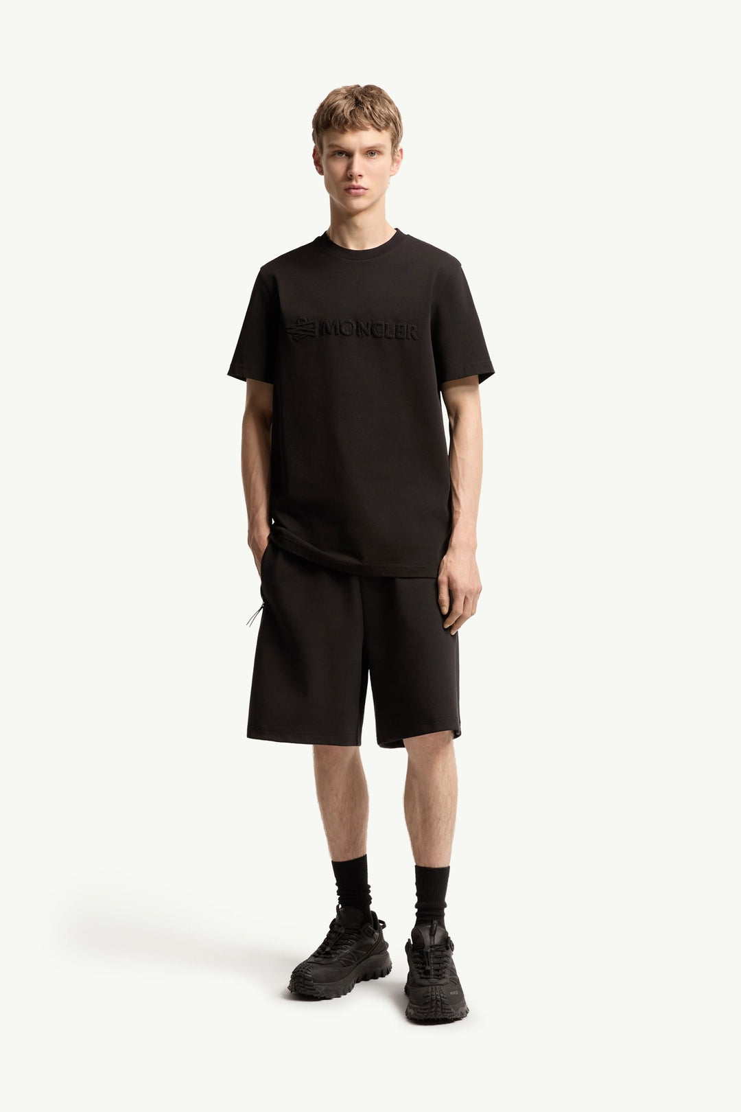MONCLER – T-shirt en coton à logo Noir
