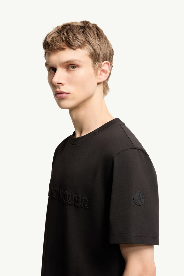 MONCLER – T-shirt en coton à logo Noir
