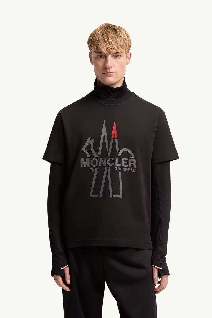 MONCLER - T-shirt en coton à logo Noir
